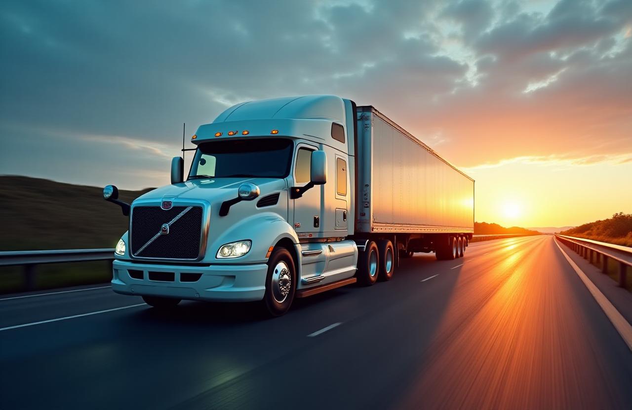 Modern logistics hub with high-tech freight trucks